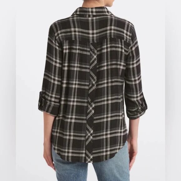 Cosmic Blue Love Maci Relaxed Plaid Top Women's Size L - Picture 3 of 10